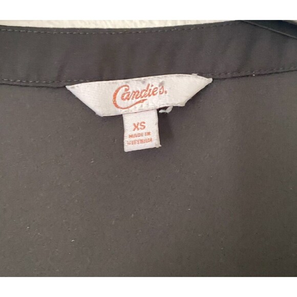 Candies Black Blouse Womens Ruffle Long‎ sleeve Button Front Size XS - Picture 3 of 9